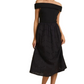 Elegant Off-Shoulder Black Midi Dress with Textured Skirt Detail