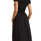 Elegant Off-Shoulder Black Midi Dress with Textured Skirt Detail