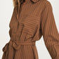 Striped Button Front Shirt Dress With Waist Tie
