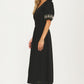 Puff Sleeve Midi Dress with Embroidered Cuffs