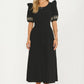 Puff Sleeve Midi Dress with Embroidered Cuffs