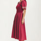 Puff Sleeve Midi Dress with Embroidered Trim