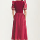 Puff Sleeve Midi Dress with Embroidered Trim