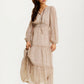 Long Sleeve Tiered Maxi Dress with Subtle Print