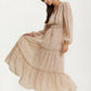 Long Sleeve Tiered Maxi Dress with Subtle Print