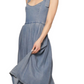 Washed Blue Midi Dress Tie Straps Scoop Neck Fitted Bodice Gathered Skirt