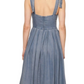 Washed Blue Midi Dress Tie Straps Scoop Neck Fitted Bodice Gathered Skirt