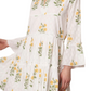 Floral Embroidered Mini Dress Tiered Skirt Bell Sleeves Notch Neckline White