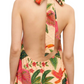 Tropical Halter Maxi Dress Floral Bird Print Ruffle Hem Sleeveless Resort Style