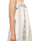 Embroidered Mini Dress Tie Straps Tassel Detail Boho Cream Blue Trim
