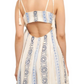 Embroidered Mini Dress Tie Straps Tassel Detail Boho Cream Blue Trim