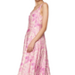 Floral Midi Dress Wide Straps Fitted Bodice Full Skirt Pink Botanical Print