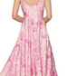 Floral Midi Dress Wide Straps Fitted Bodice Full Skirt Pink Botanical Print