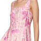 Floral Midi Dress Wide Straps Fitted Bodice Full Skirt Pink Botanical Print