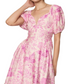 Floral Puff Sleeve Mini Dress Sweetheart Neckline Fitted Bodice Pink Print