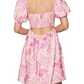 Floral Puff Sleeve Mini Dress Sweetheart Neckline Fitted Bodice Pink Print