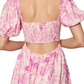 Floral Puff Sleeve Mini Dress Sweetheart Neckline Fitted Bodice Pink Print