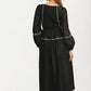 Black Long Sleeve Lace-Up Maxi Dress with Embroidery