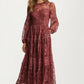 Long Sleeve Lace Maxi Dress with Tiered Skirt