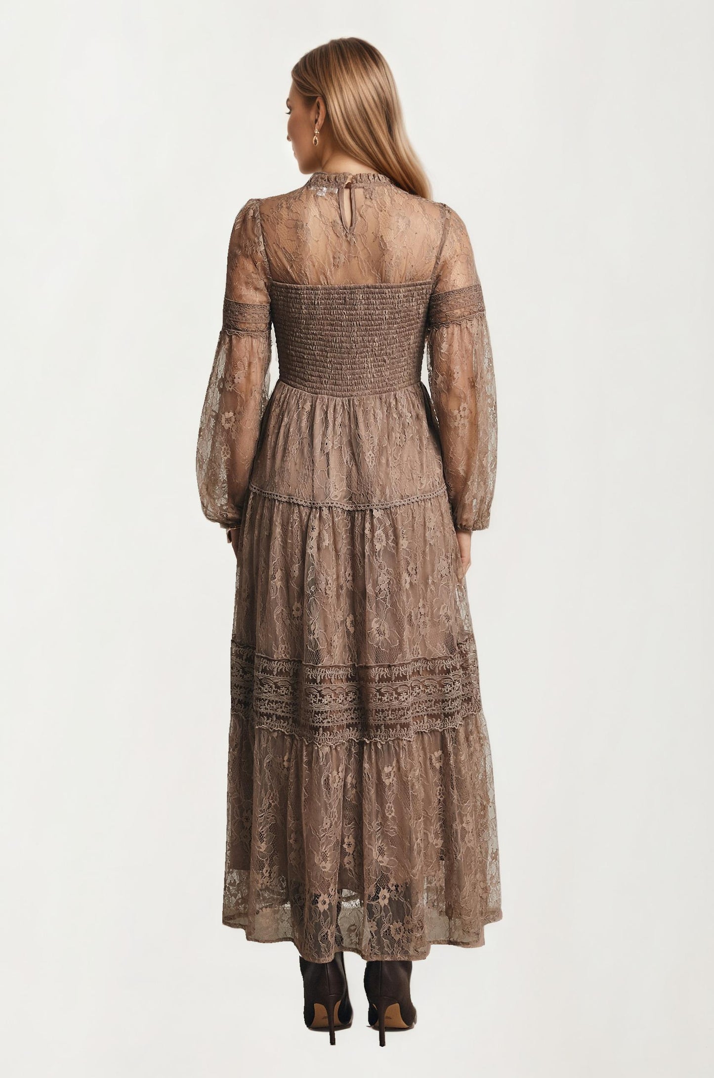 Long Sleeve Lace Maxi Dress with Tiered Skirt