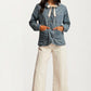 Button Front Jacket with Floral Print and Ribbon Tie Detail