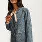 Button Front Jacket with Floral Print and Ribbon Tie Detail