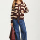 Striped Tie Front Cardigan with Textured Knit Detail