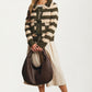 Striped Tie Front Cardigan with Textured Knit Detail