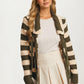 Striped Tie Front Cardigan with Textured Knit Detail