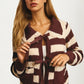 Striped Tie Front Cardigan with Textured Knit Detail