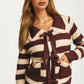 Striped Tie Front Cardigan with Textured Knit Detail