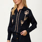 Embroidered Long Sleeve Blouse with Button Front