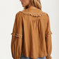 Ruffled Collar Embroidered Blouse with Long Sleeves