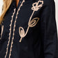 Embroidered Long Sleeve Blouse with Button Front