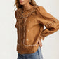 Ruffled Collar Embroidered Blouse with Long Sleeves
