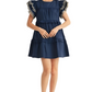 Navy Mini Dress with Embroidered Ruffle Sleeves