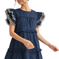 Navy Mini Dress with Embroidered Ruffle Sleeves