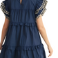Navy Mini Dress with Embroidered Ruffle Sleeves
