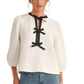 White Textured Blouse with Black Bow Details
