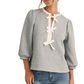 Grey Textured Blouse with Bow Accents