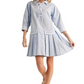 Light Blue Pleated Mini Dress with Front Ties