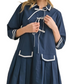 Navy Pleated Mini Dress with Contrast Trim and Front Ties