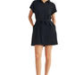 Black Collared Short Sleeve Mini Dress with Waist Tie