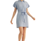 Light Blue Collared Short Sleeve Mini Dress with Waist Tie