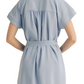 Light Blue Collared Short Sleeve Mini Dress with Waist Tie