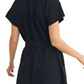 Black Collared Short Sleeve Mini Dress with Waist Tie