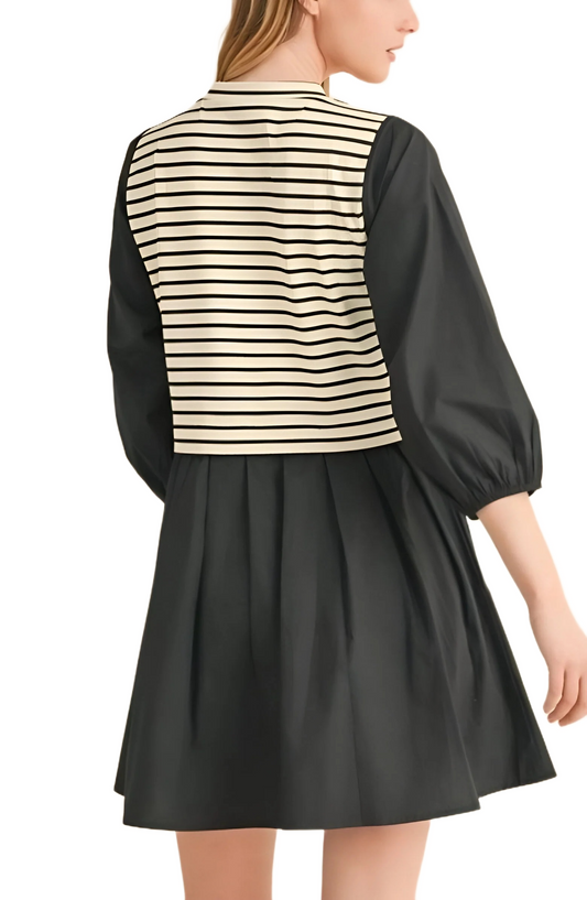 Black and White Striped Mini Dress with Side Bows