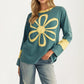 Long Sleeve Top with Bold Floral Applique and Relaxed Fit