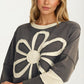 Long Sleeve Top with Bold Floral Applique and Relaxed Fit
