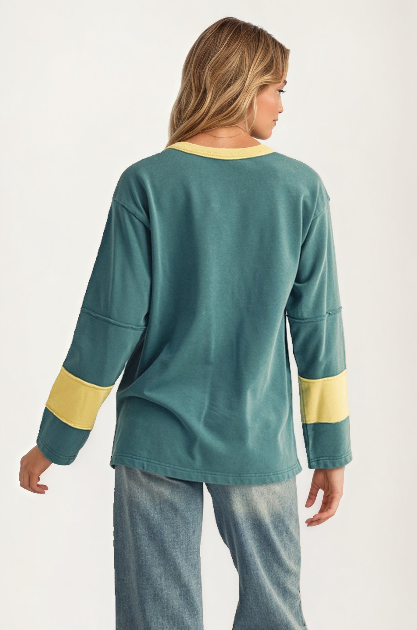 Long Sleeve Top with Bold Floral Applique and Relaxed Fit